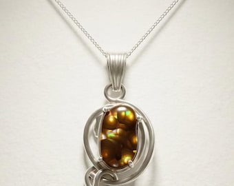 Handmade Mexican Fire Agate Pendant – 950 Silver Artisan Jewelry, One of a Kind Design