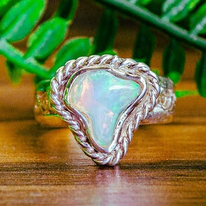 Mexican Fire Opal Ring – Artistic 950 Silver Jewelry – Healing October Birthstone Ring