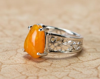 Handcrafted Mexican Fire Opal Silver Filigree Ring: Artisan Jewelry
