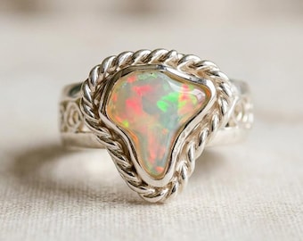 African Ethiopian Opal Ring in Sterling Silver – Handmade Organic Design, One of a Kind