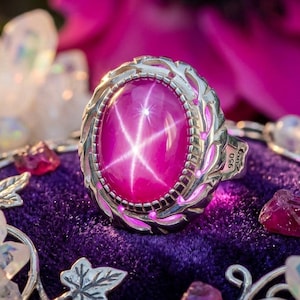 Star Ruby Ring in 950 Silver – Handmade Pink Star Ruby Statement Ring, Artisan Jewelry
