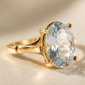 Anillo de Aguamarina en Oro Sólido 14k – Anillo Statement con Piedra Azul Natural, Joyería Fina Hecha a Mano, Pieza Única