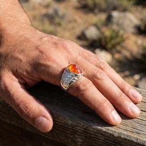 Mexican Opal Silver Ring – Handmade Artisan Statement piece, Grecas Design, One of a Kind image 8