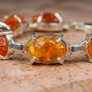 Mexican Fire Opal Silver Bracelet – Handmade 950 Sterling Silver, Artisan Statement Jewelry