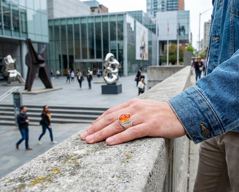 Mexican Opal Silver Ring – Handmade Artisan Statement piece, Grecas Design, One of a Kind image 7