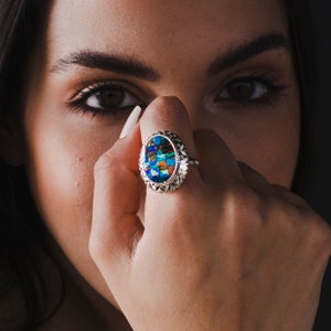Mosaic Lab Opal Silver Ring - Fine Detail Gift for Any Occasion, Multicolor Lab Opal Silver Ring - Fine Craftsmanship, Versatile Gift Choice