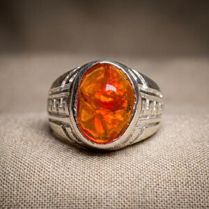 Mexican Opal Silver Ring – Handmade Artisan Statement piece, Grecas Design, One of a Kind image 5