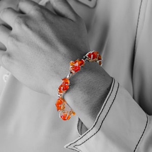 Fire Opal Silver Bracelet – Handmade Mexican 950 Jewelry, Tennis Artisan Birthstone Design