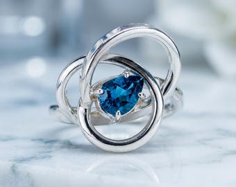 Swiss Blue Topaz Ring – 950 Sterling Silver, November Birthstone, Artisan Gemstone Jewelry