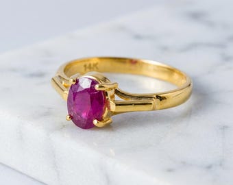 Solid 14k Gold Oval Ruby Ring – Natural Gemstone Statement Jewelry
