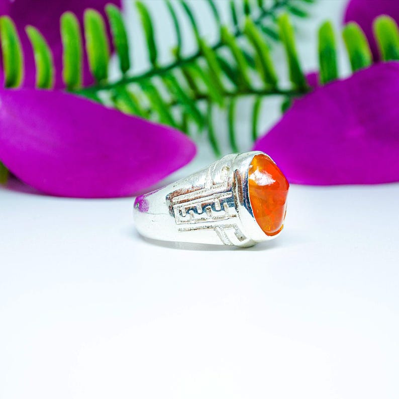 Mexican Opal Silver Ring – Handmade Artisan Statement piece, Grecas Design, One of a Kind image 2
