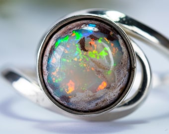 Handcrafted Mexican Opal Ring – Sterling Silver 950, Fire, Matrix & Boulder Opal Jewelry