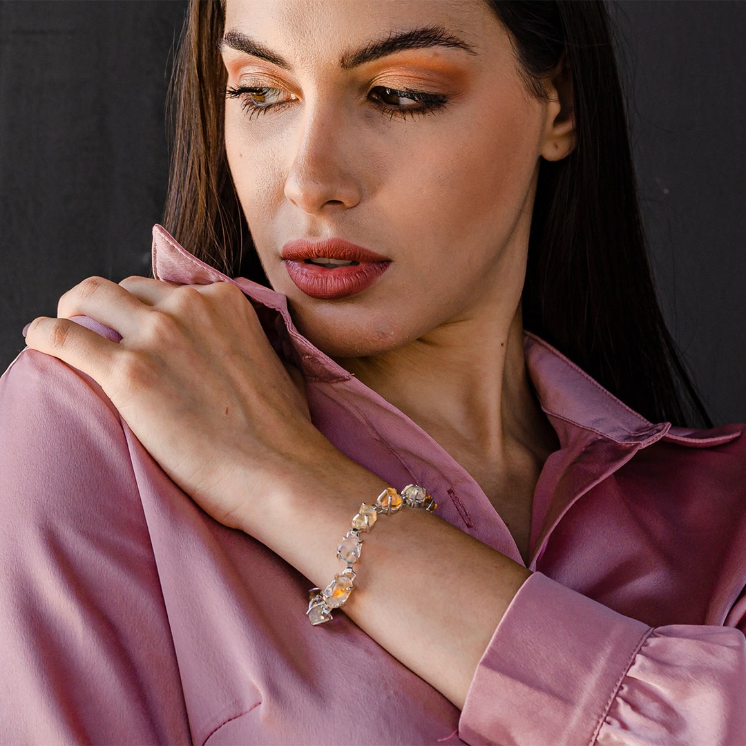 Mexican Fire Opal Silver Bracelet Genuine Opal Bracelet Etsy