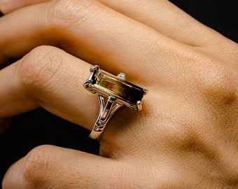 Handmade Bicolor Smoky Quartz Silver Ring: 950 Sterling Jewelry, Unique Artisan Design