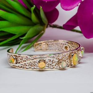 Handmade Mexican Fire Opal Bracelet: 950 Sterling Silver Filigree Artisan Jewelry