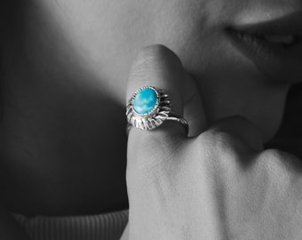 turquoise silver ring, Turquoise Fretwork ring, turquoise mexican mexican ring, turquoise ring, december gift ring, birthstone gift ring,