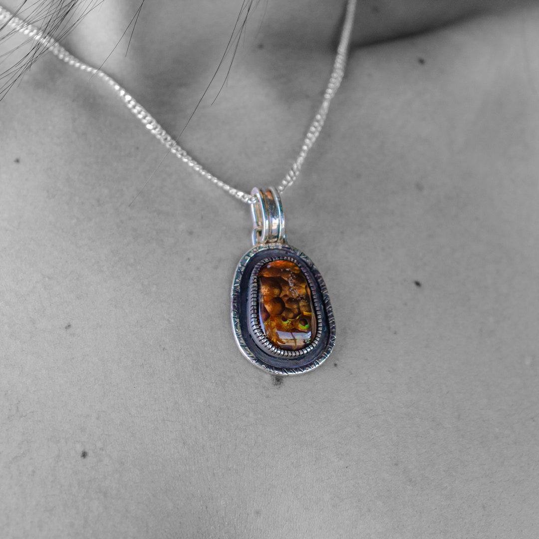 Fire Agate Pendant Rustic Silver Design Genuine Fire Agate Necklace ...