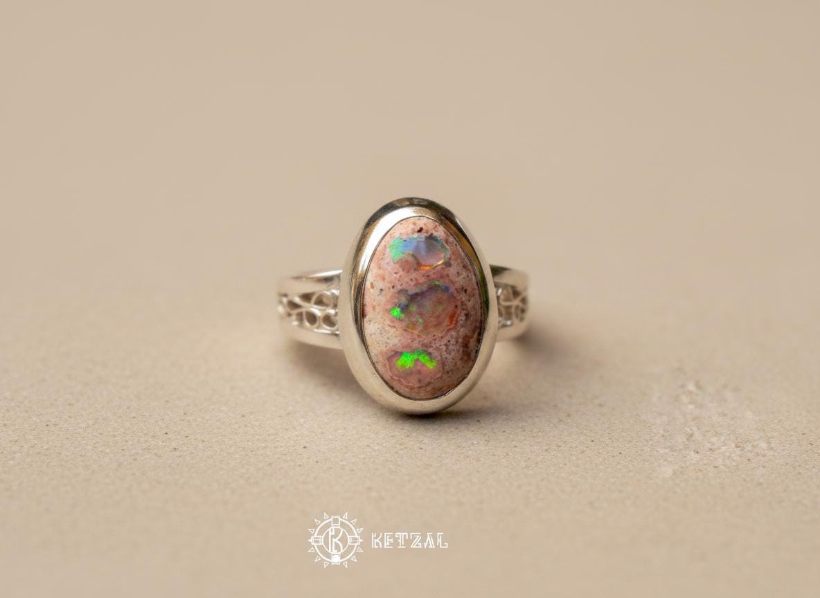 メキシカンランドスケープオパールリング – ハンドメイド950シルバー
