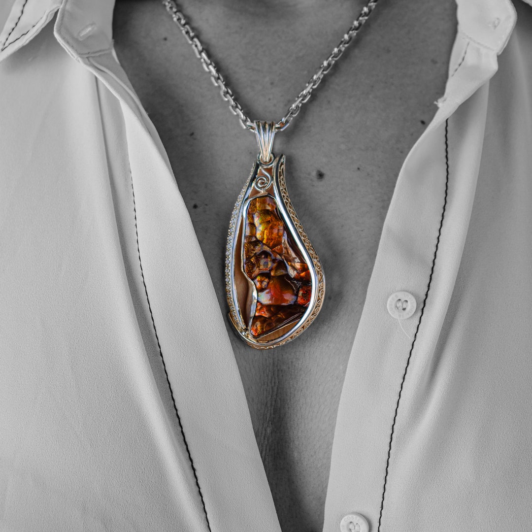Exotic Fire Agate Pendant, Rare Fire Agate Necklace, Large Fire Agate ...