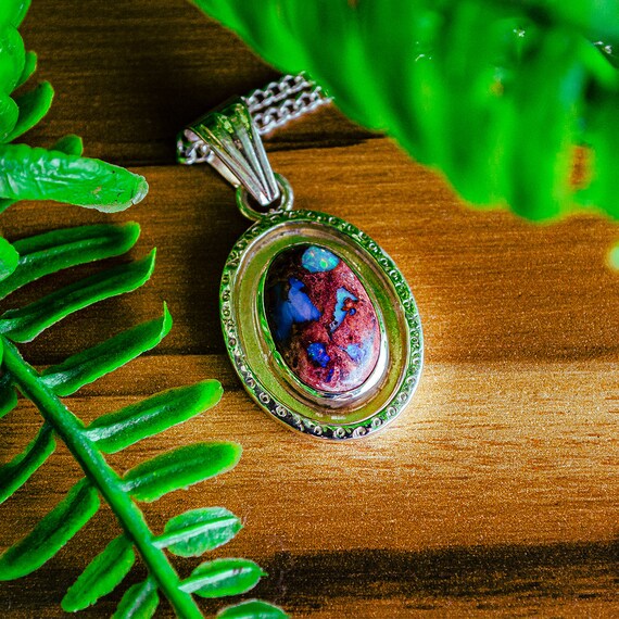 Boulder Opal Silver Pendant Handcrafted Mexican Fire Opal Necklace Artistic Galaxy Opal Jewelry for Creativity and Chakra Healing Etsy Australia