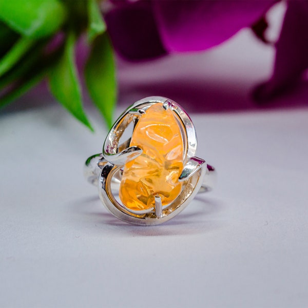 Mexican Fire Opal Ring, Sterling Silver Authentic Mexican Opal Jewelry, Wedding Opal Ring, Opal Engagement Ring, October Birthstone gift