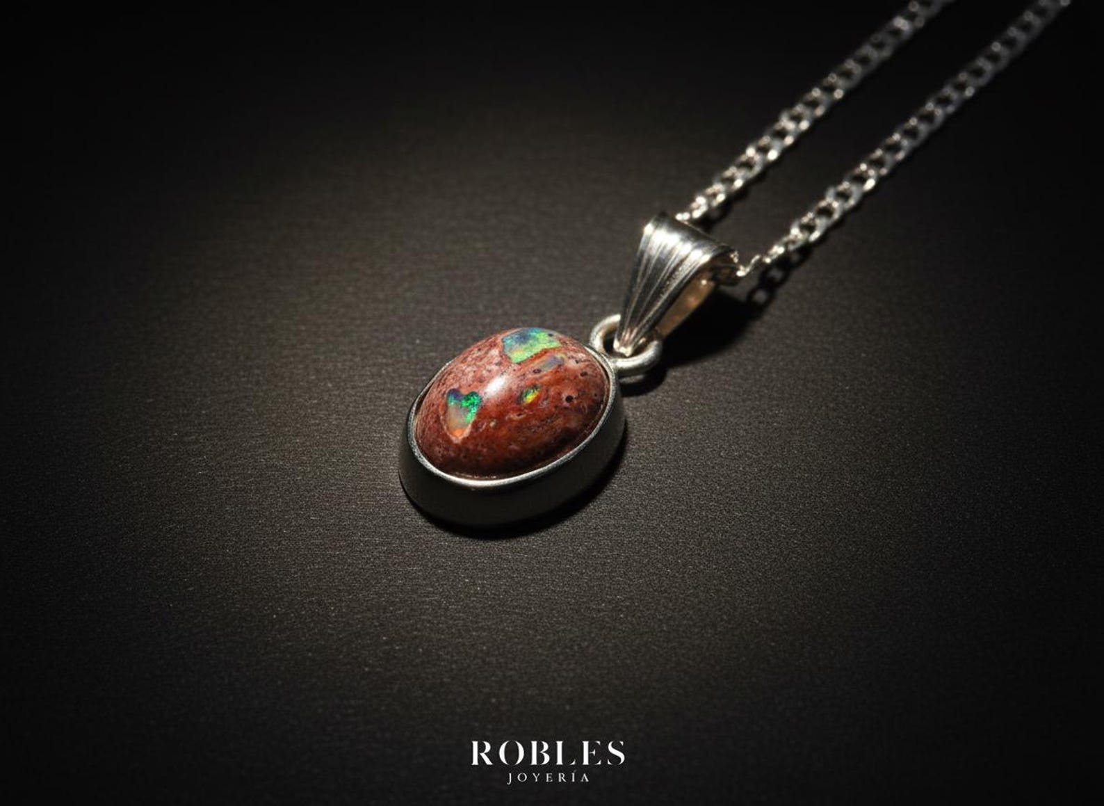 Handmade Mexican Cantera Opal Pendant, Solid 950 Silver, Natural Fire Opal Jewelry