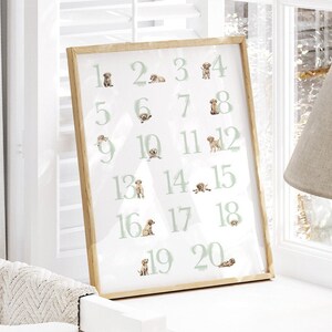 GOLDEN RETRIEVER nursery art | Puppy Dog number poster | Sage Green Wall Art | Puppy nursery decor | Dog nursery art | Digital Download GR01
