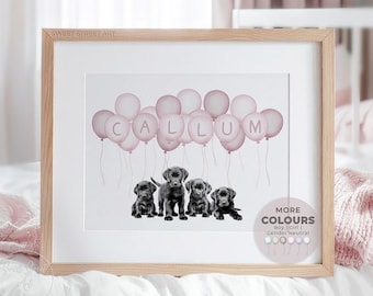 BLACK LABRADOR Personalized nursery name sign | Personalized baby name print with black Lab | Puppy nursery decor for a boy or girl