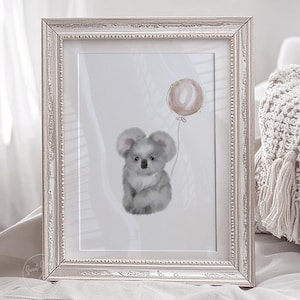 KOALA ART, Australian Animals, PRINTABLE Wall Art, Australian Nursery, Baby Koala Print Nursery Room Wall Art, Koala with a Balloon Print