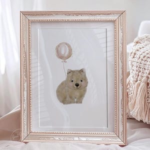 WOMBAT with pink balloon nursery decor. Australian Animal print for nursery. Aussie animal prints. Australian nursery animals. Wombat poster