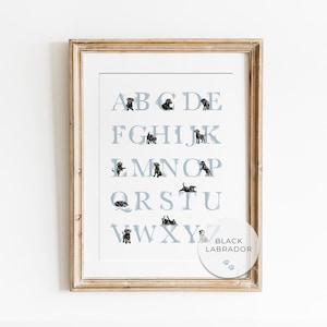 BLACK LABRADOR ABC Poster for Boy Puppy Nursery Decor | Digital Prints | Dog Nursery Art and Puppy Nursery Decor for a Baby Boy&#39;s Room