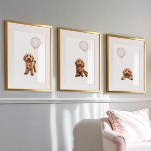 Chambre de bébé COCKAPOO Art. Lot de 3 impressions de cockapoo. Décoration de chambre de chiot pour fille. Décoration murale rose avec des chiots pour chambre de fille