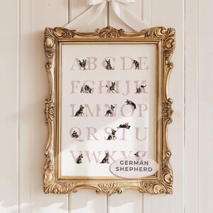 German Shepherd ABC poster. Dog Alphabet poster. Dog nursery wall art - Baby Girl nursery decor. Puppy alphabet Printable. Digital Download