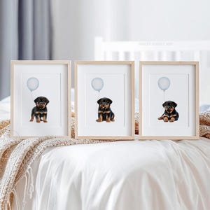 Rottweiler Hund Kinderzimmer Kunst - 3er Set Rottweiler Welpen Drucke mit blauen Luftballons - Baby Jungen Kinderzimmer - Kinderzimmer Dekor - Digitaler Download