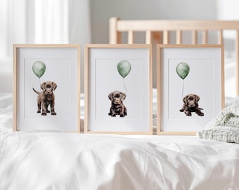 CHOCOLATE LABRADOR nursery decor, Labrador Art for a Sage Green Baby Nursery, PRINTABLE Puppy Nursery Decor with Chocolate Lab