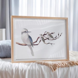 KOOKABURRA Print, Australian Bird, Watercolor Birds, DIGITAL Download, KOOKABURRA, Printable Wall Art, Kookaburra Mother and Babies Poster
