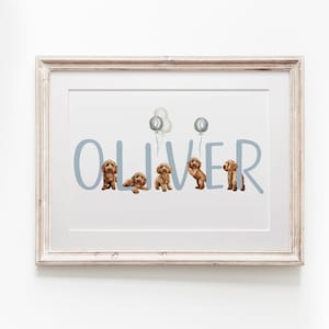 Placa personalizada com nome e desenho de Cockapoo para quarto de bebê, seja para menina, menino ou quarto unissex | Decoração para quarto de bebê com filhote de Cockapoo | Nome personalizado