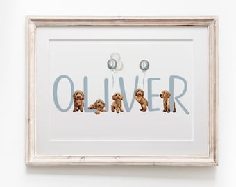 COCKAPOO personalisiertes Kinderzimmer-Namensschild für ein Mädchen, einen Jungen oder ein geschlechtsneutrales Kinderzimmer | Cockapoo Welpe Kinderzimmer Dekor | Benutzerdefinierte Name