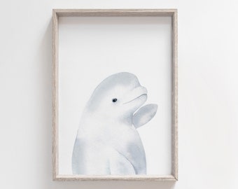 BELUGA WHALE, Beluga Whale Print, Whale Print, Whale Wall Art, Whale Nursery Art, Kids Room Decor, Ocean Nursery, Nautical Wall Art