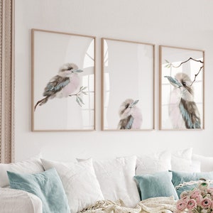 KOOKABURRA Print, Set of 3 Prints, Watercolor Birds, DIGITAL Download, KOOKABURRA, Printable Wall Art, Kookaburra Mother and Babies Poster