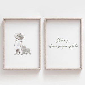 KOALA NURSERY, Koala Print, Set of 2 prints, Australian Native, Printable Art, Koala walking with toddler girl, Nursery Quote I love you