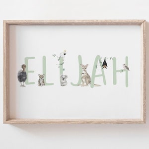 Personalized Name Print with Adorable Australian Animals - Personalized Nursery and Bedroom Decor for a Boy - DIGITAL PRINTS - GREEN Nursery