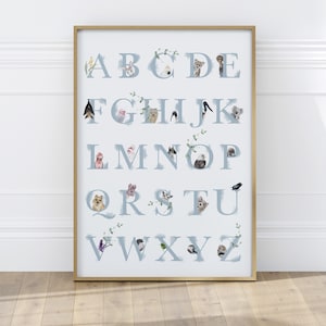Australian Animal ABC Poster | Blue Aussie Animal Alphabet Print | Educational Posters for a Baby Boy Nursery | Digital Download