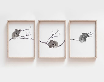 KOALA Print, Print Set, Koala Nursery, Australian Nursery, Bedroom Wall Art Over the Bed, Sleeping Baby Koala, DIGITAL DOWNLOAD, Printable