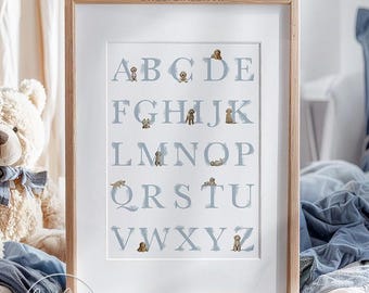 GOLDENDOODLE ABC-poster voor decoratie jongen puppy | Digitale afdrukken | Hondenkwekerijkunst en puppykamerdecoratie voor een babyjongenskamer GD