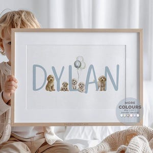 GOLDENDOODLE Nursery Name Sign - Personalized Baby Boy Nursery Art - Personalized Name Print - Golden Doodle Dog Poster - Dog Nursery GD