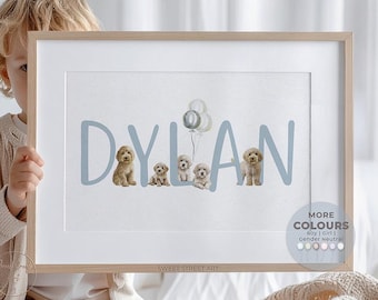 GOLDENDOODLE Nursery Name Sign - Personalized Baby Boy Nursery Art - Personalized Name Print - Golden Doodle Dog Poster - Dog Nursery GD