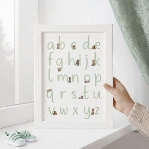 GOLDENDOODLE ABC Poster Puppy Nursery Decor | Digital Prints | Dog Nursery Art | Puppy Nursery Decor for Boy or Girl Bedroom, Sage Green GD