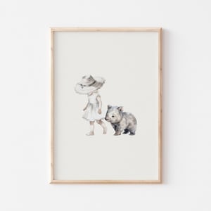 WOMBAT PRINT | Wombat walking with a baby girl Nursery Art | Australian Animal Nursery Wall Art | Wombat nursery Decor | Digital Download