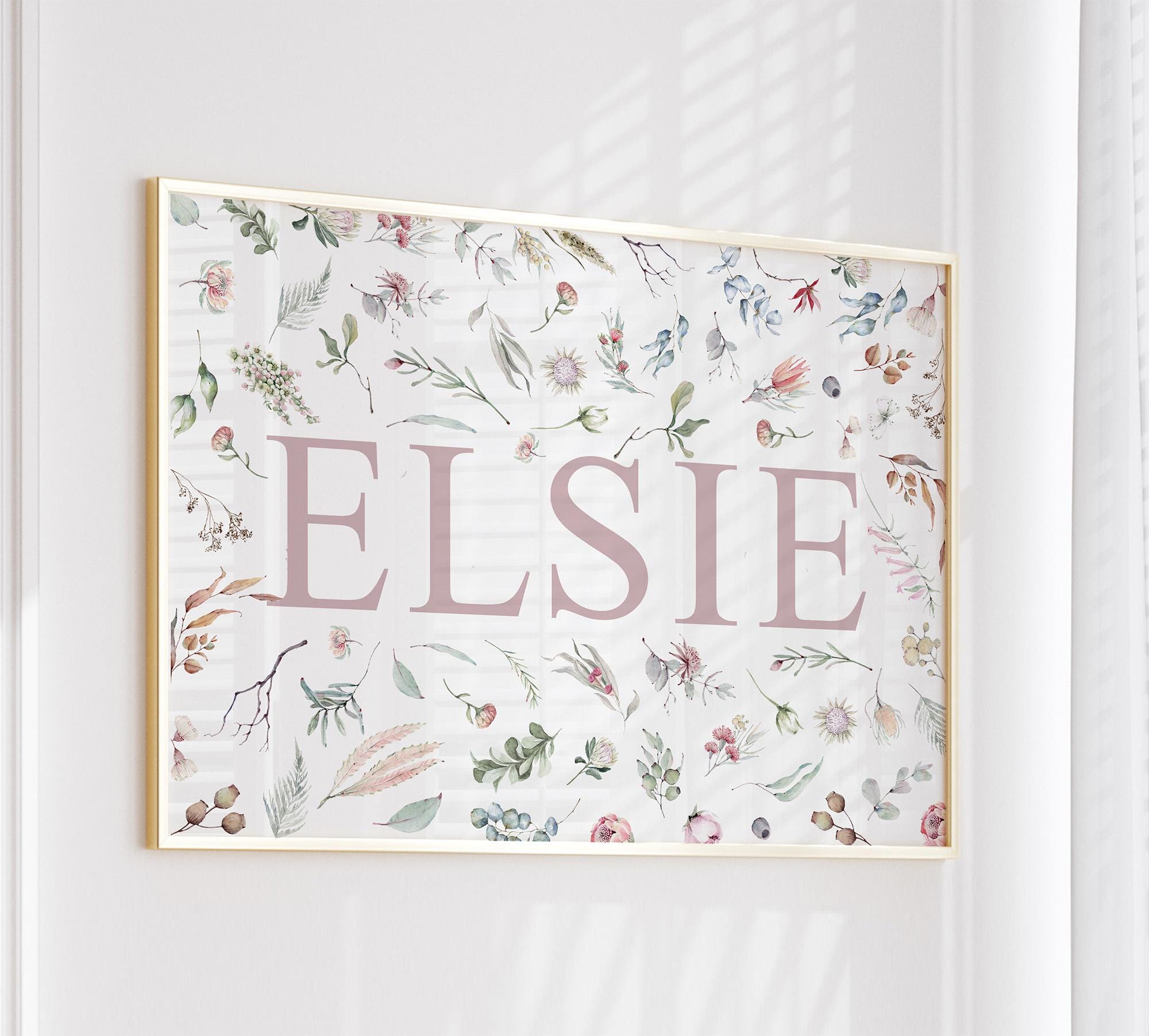 Personalized Wildflower Name Print | Custom Floral Nursery Wall Art for ...